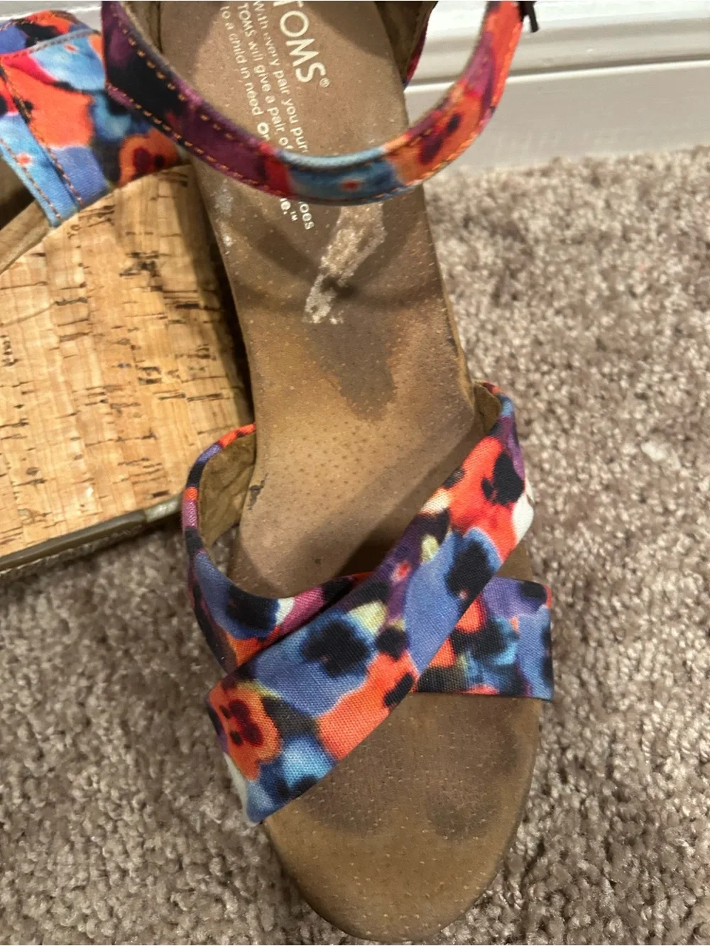 TOMS floral-printed  Oahu cork Wedge Sandals size 9
